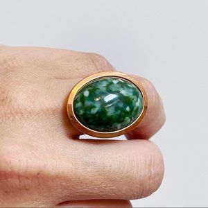 Vtg Faux Moss Tree Agate Rose Gold Oval 12K GF Ring 6.5